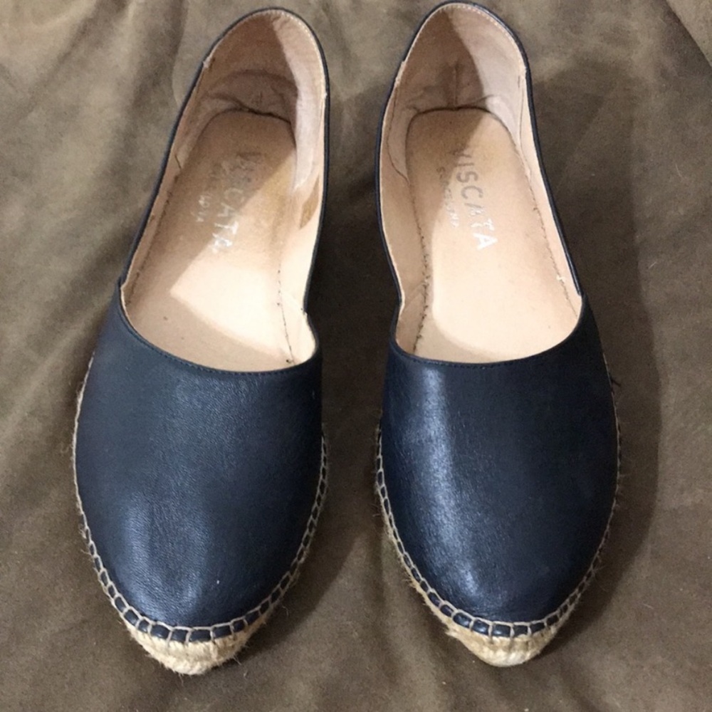 Viscata Barcelona black leather espadrilles size 9, 40.